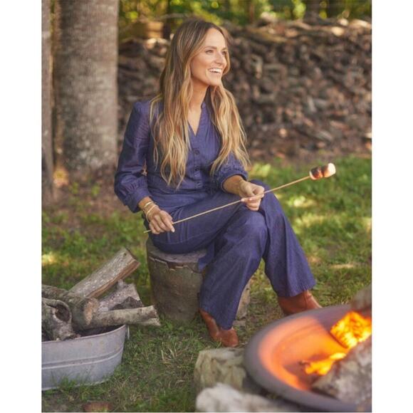 Draper James the waist jumpsuit in chambray dark wash NEW XS - Picture 3 of 12